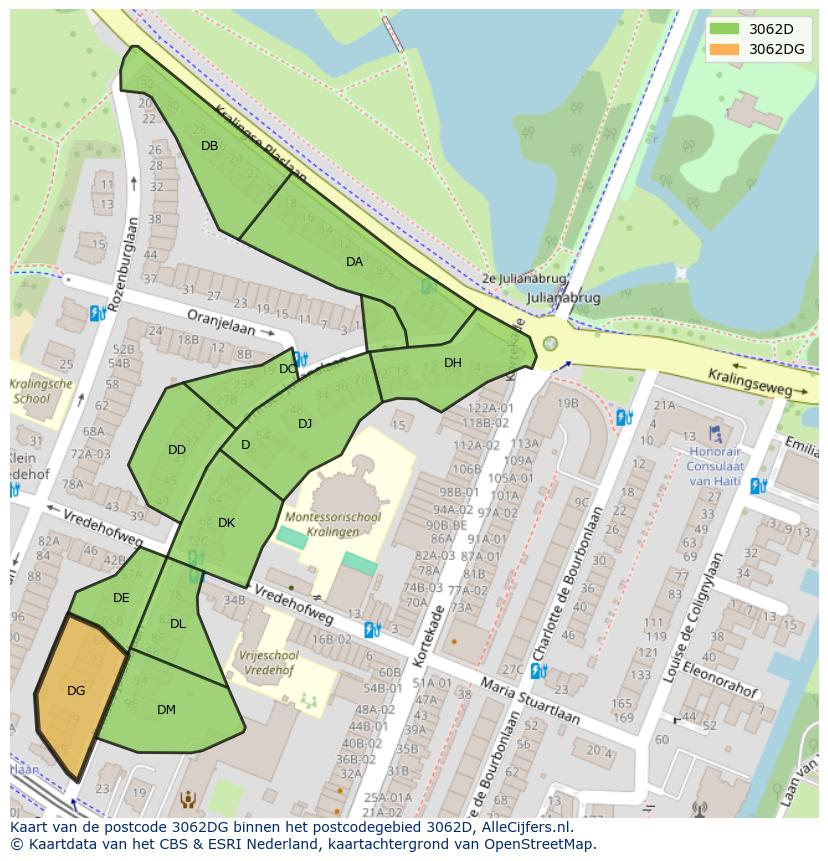 Afbeelding van het postcodegebied 3062 DG op de kaart.