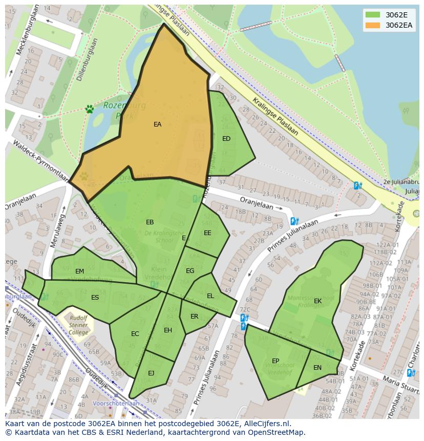 Afbeelding van het postcodegebied 3062 EA op de kaart.