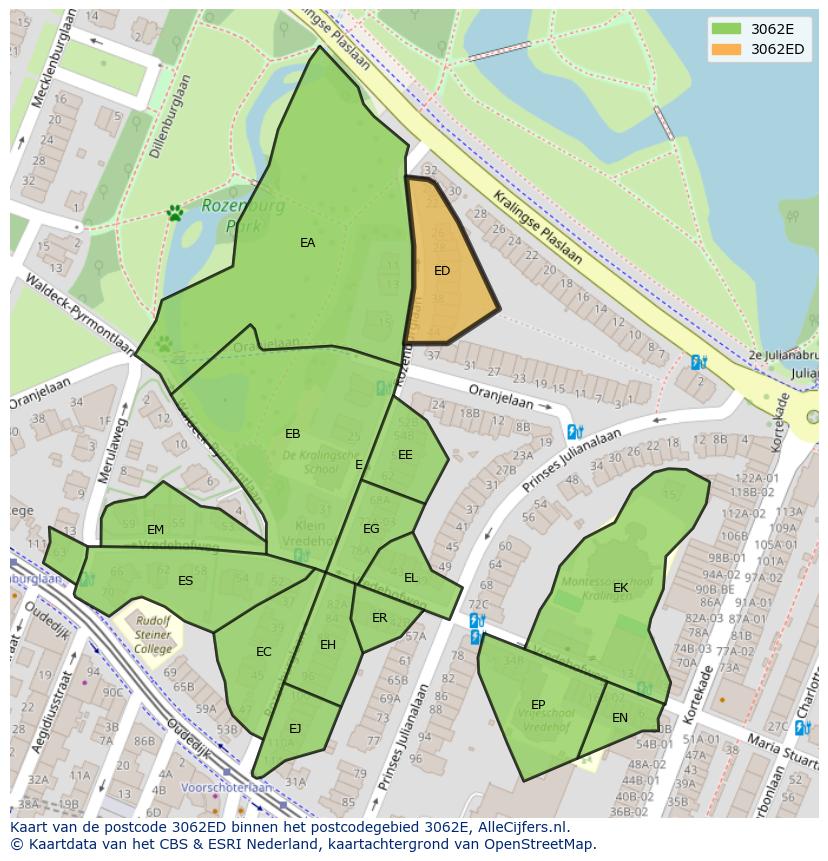 Afbeelding van het postcodegebied 3062 ED op de kaart.