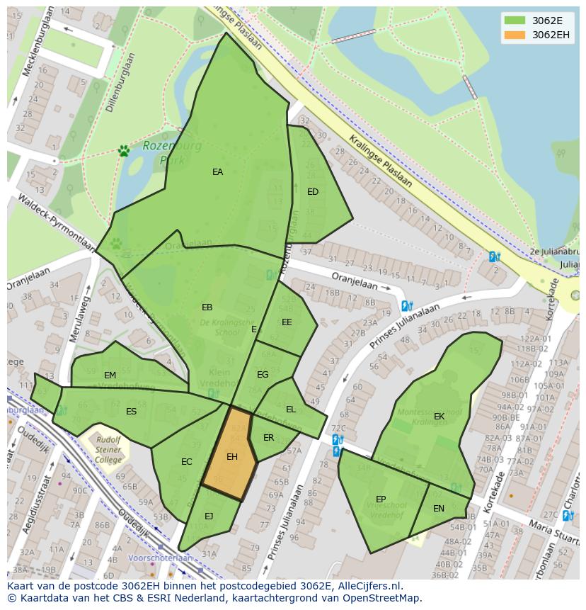 Afbeelding van het postcodegebied 3062 EH op de kaart.
