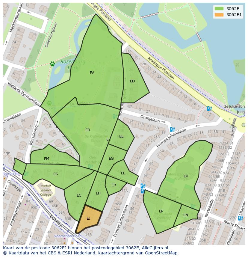 Afbeelding van het postcodegebied 3062 EJ op de kaart.