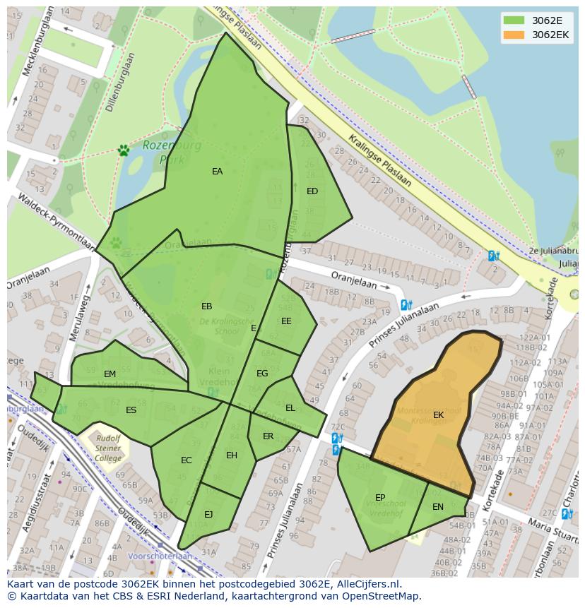 Afbeelding van het postcodegebied 3062 EK op de kaart.