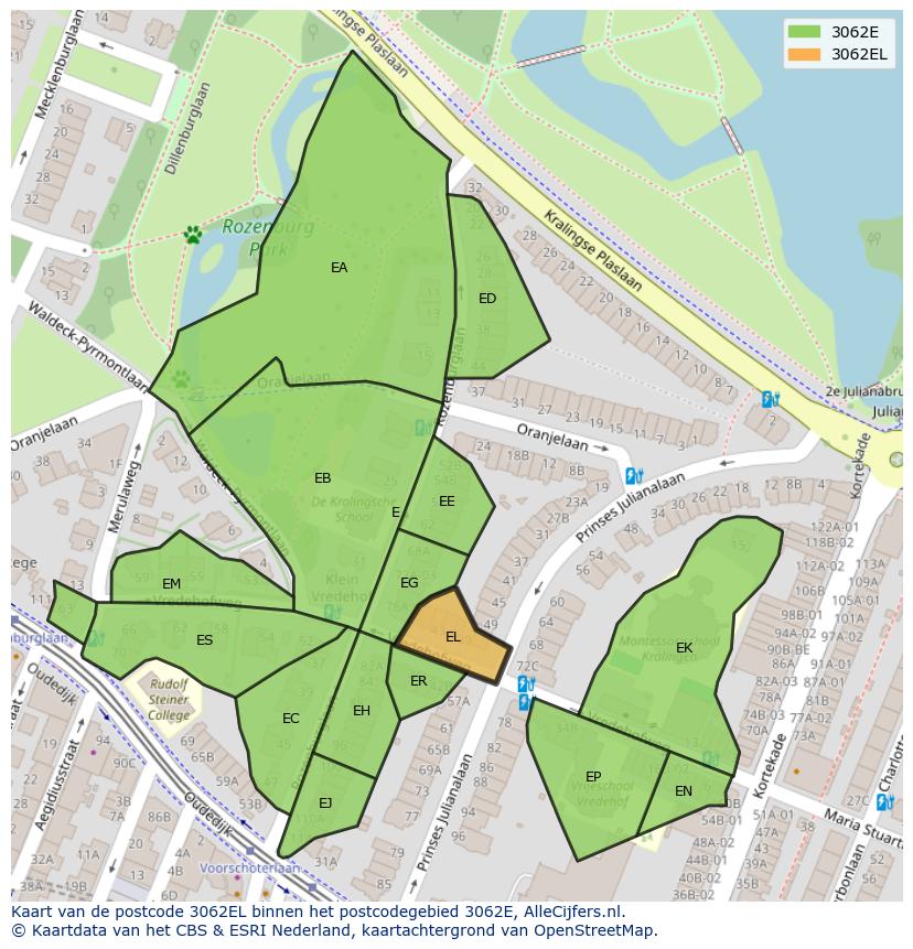 Afbeelding van het postcodegebied 3062 EL op de kaart.