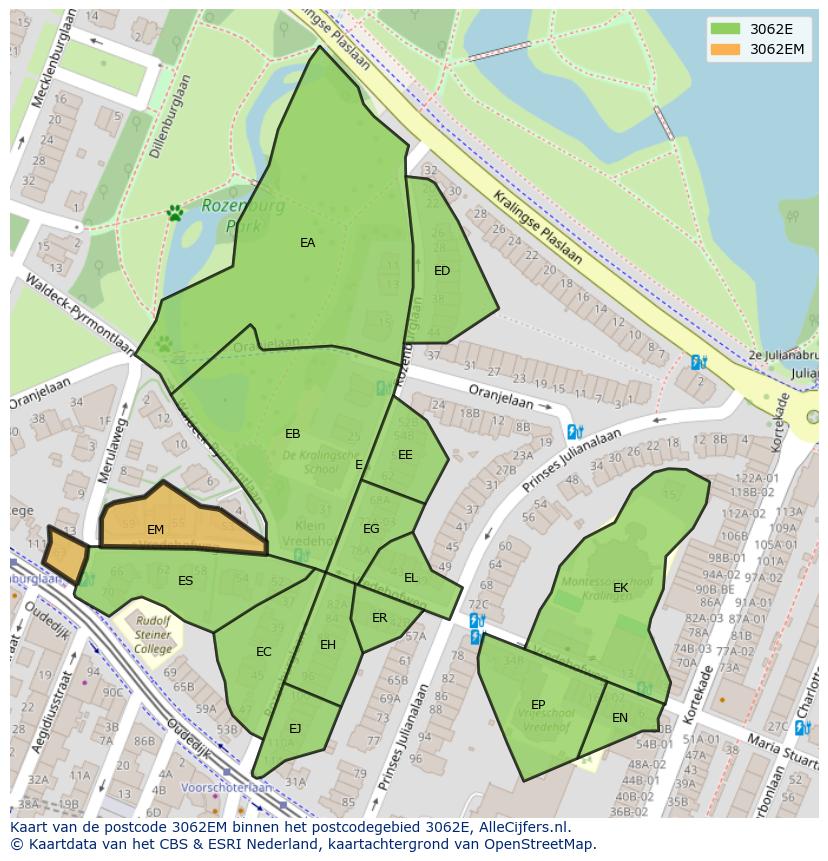 Afbeelding van het postcodegebied 3062 EM op de kaart.