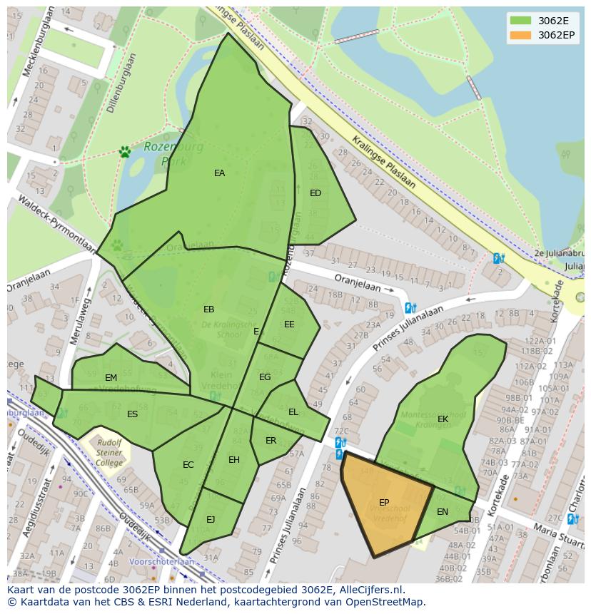 Afbeelding van het postcodegebied 3062 EP op de kaart.