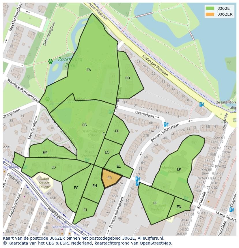 Afbeelding van het postcodegebied 3062 ER op de kaart.