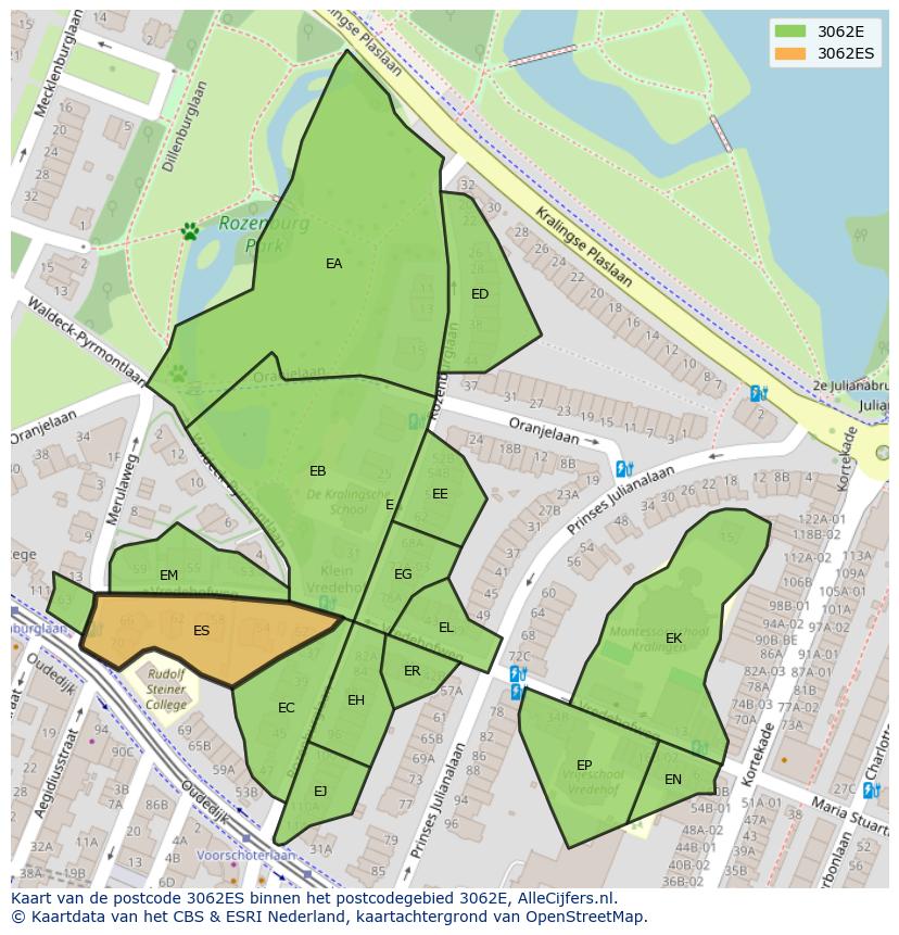 Afbeelding van het postcodegebied 3062 ES op de kaart.