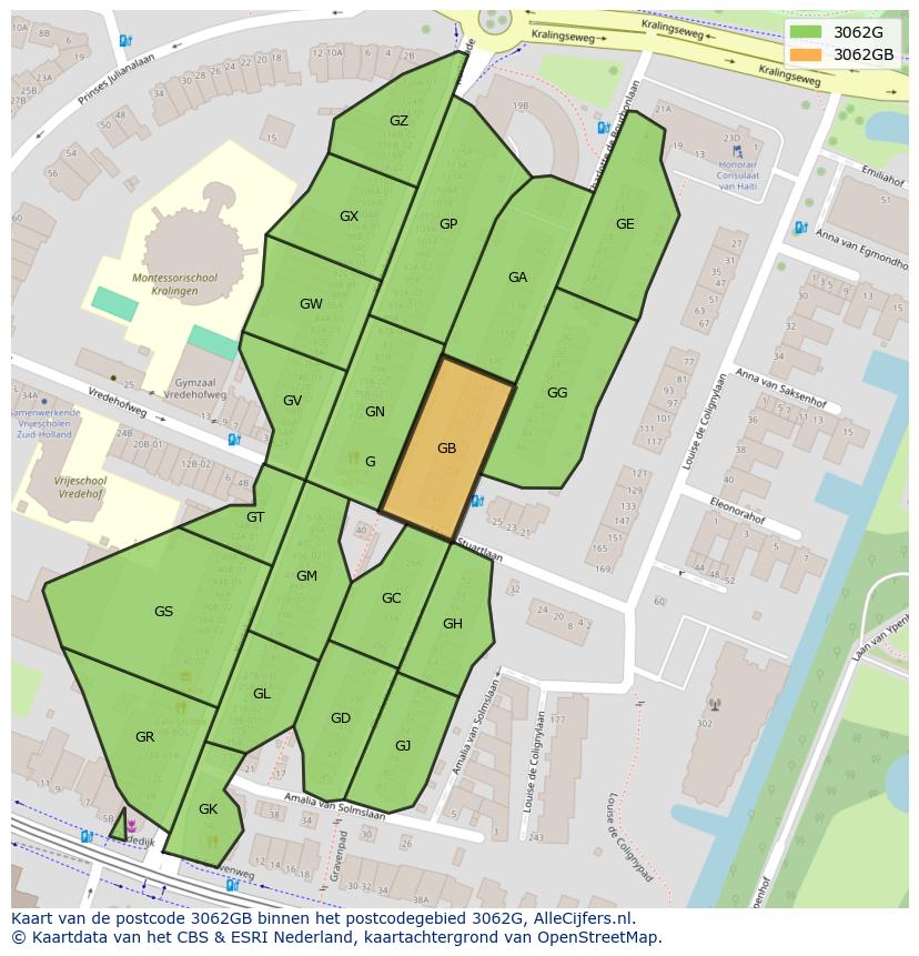 Afbeelding van het postcodegebied 3062 GB op de kaart.