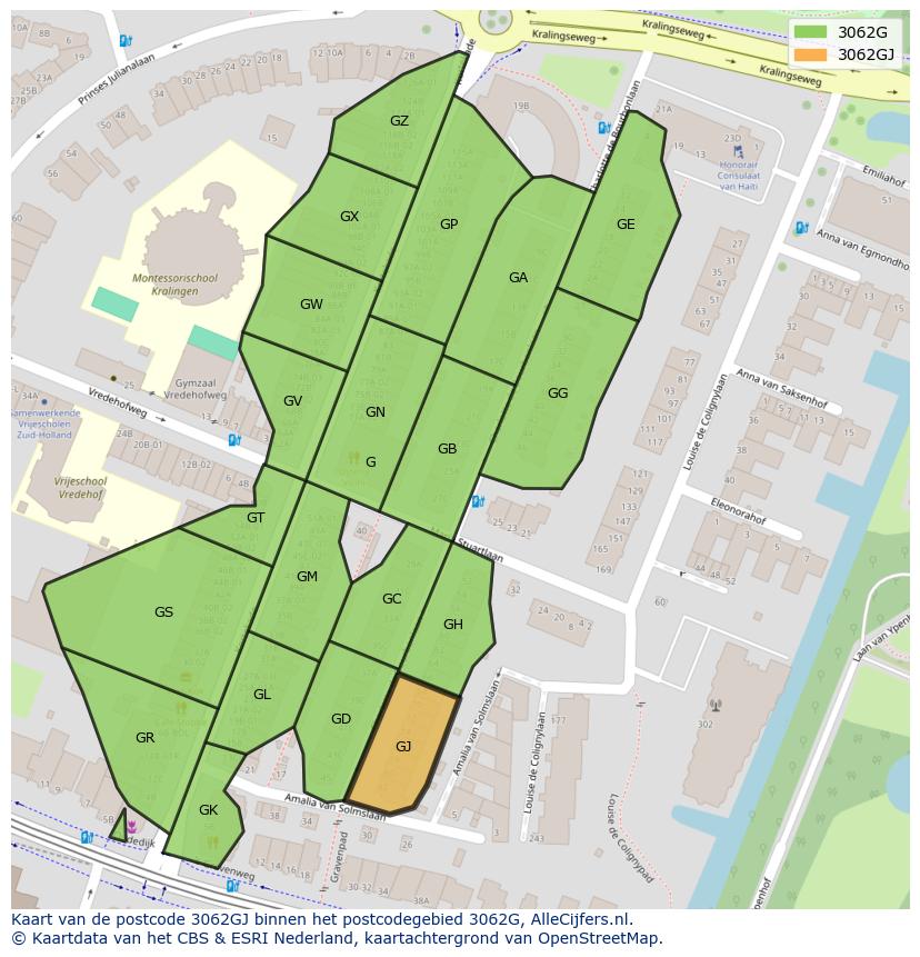 Afbeelding van het postcodegebied 3062 GJ op de kaart.