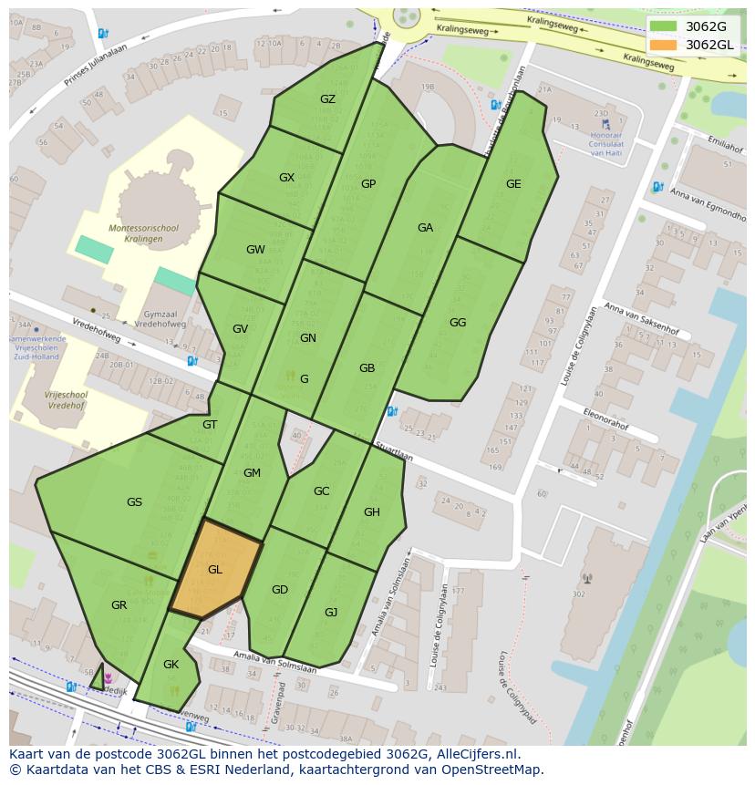 Afbeelding van het postcodegebied 3062 GL op de kaart.