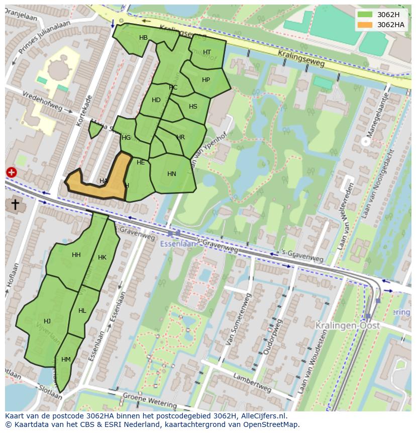 Afbeelding van het postcodegebied 3062 HA op de kaart.