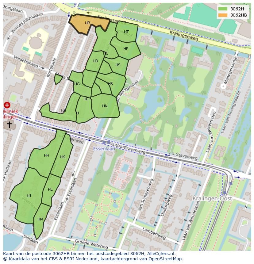 Afbeelding van het postcodegebied 3062 HB op de kaart.