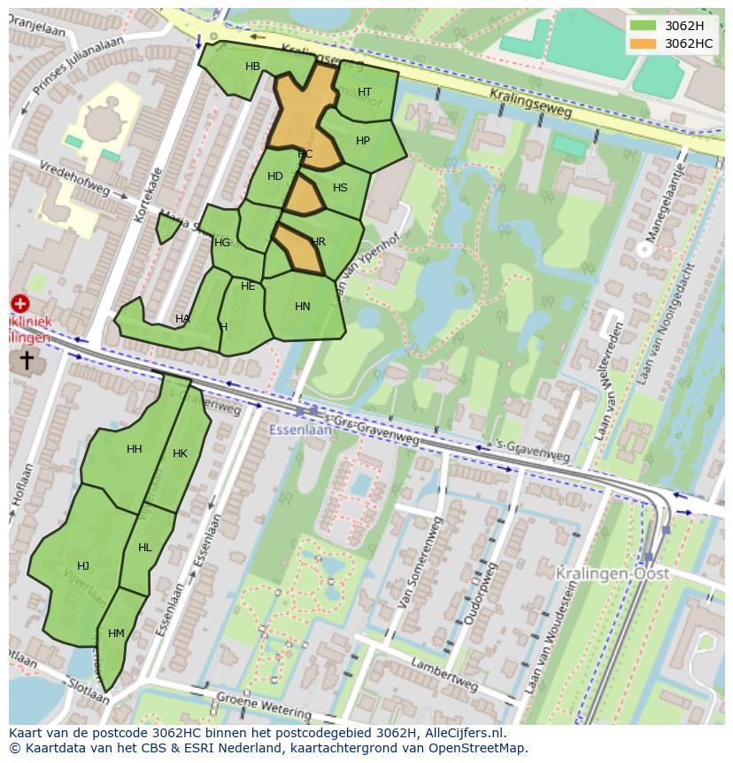 Afbeelding van het postcodegebied 3062 HC op de kaart.