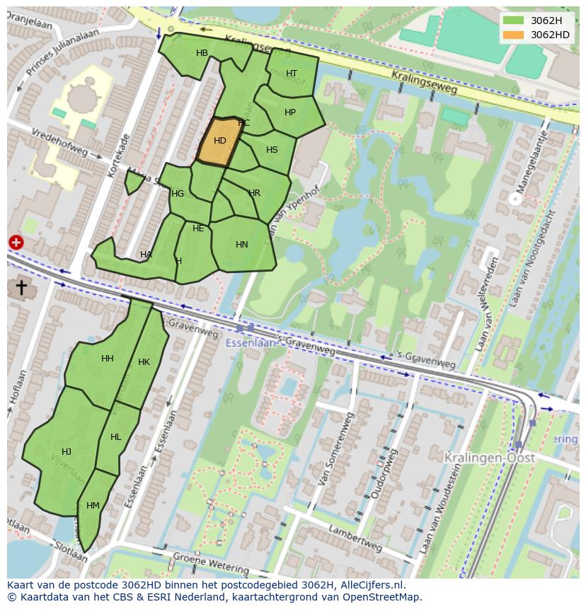 Afbeelding van het postcodegebied 3062 HD op de kaart.