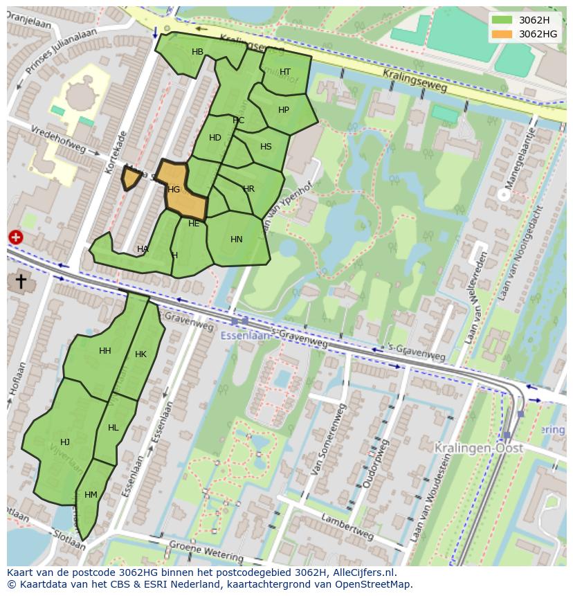 Afbeelding van het postcodegebied 3062 HG op de kaart.