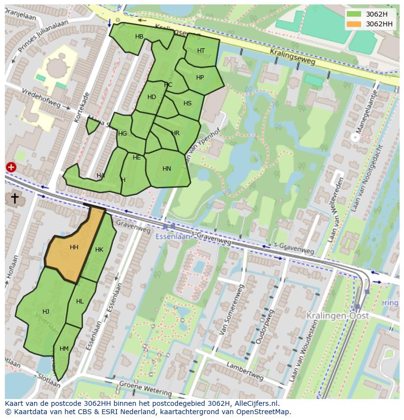 Afbeelding van het postcodegebied 3062 HH op de kaart.
