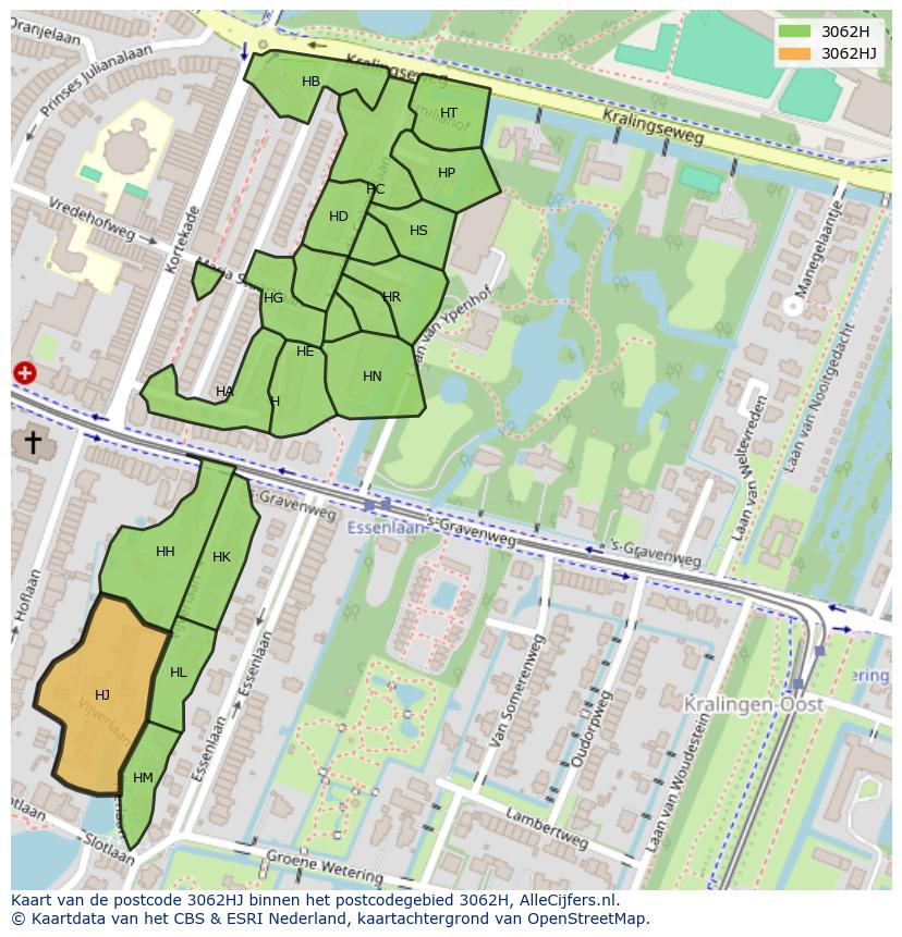 Afbeelding van het postcodegebied 3062 HJ op de kaart.