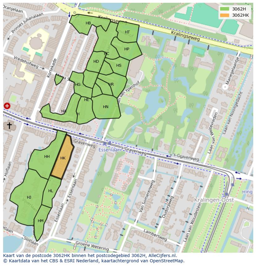 Afbeelding van het postcodegebied 3062 HK op de kaart.