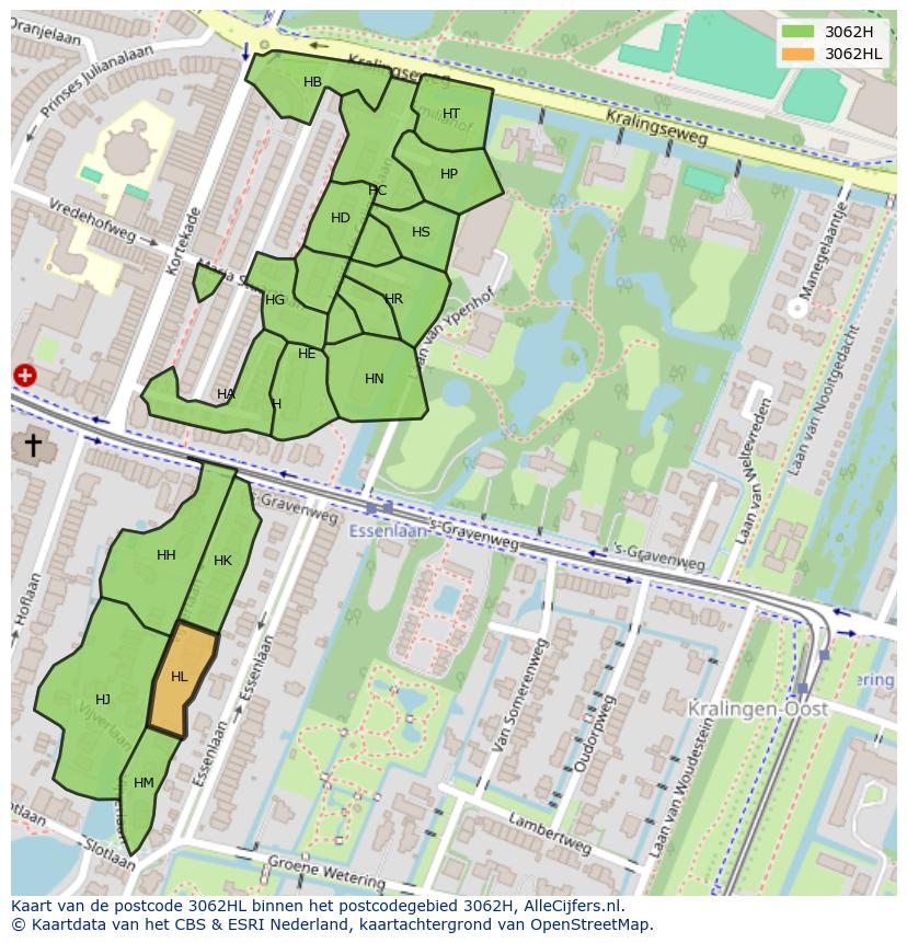 Afbeelding van het postcodegebied 3062 HL op de kaart.