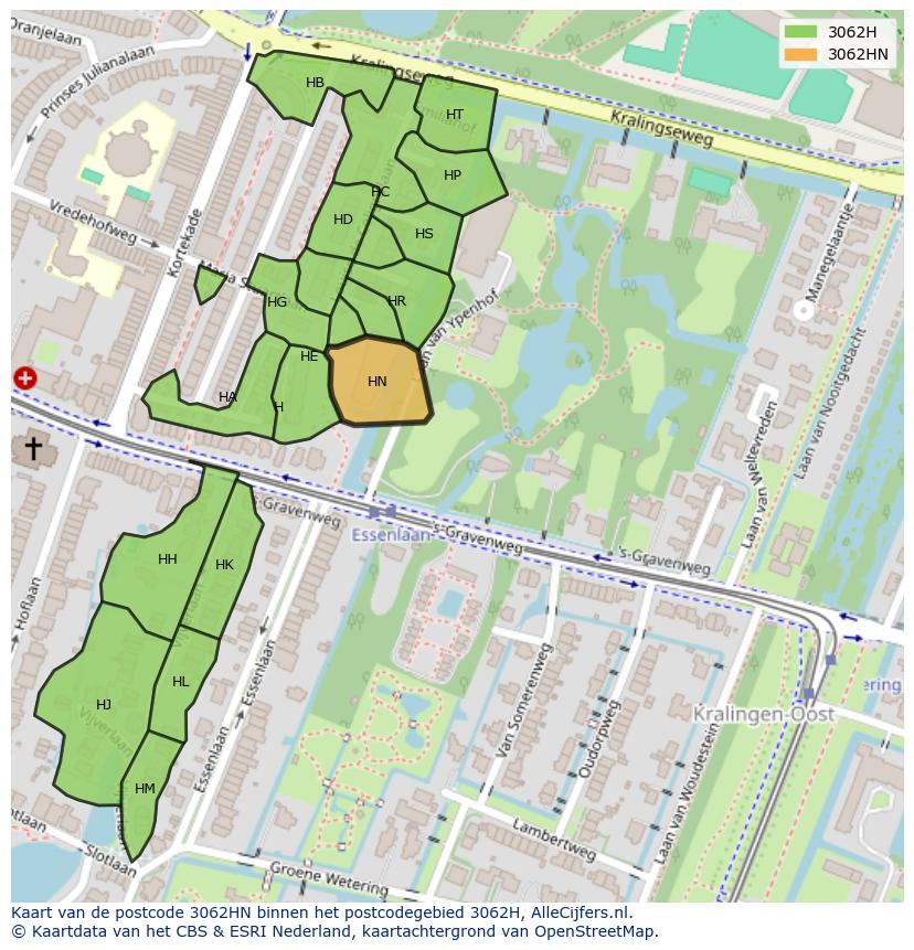 Afbeelding van het postcodegebied 3062 HN op de kaart.