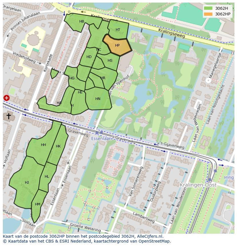 Afbeelding van het postcodegebied 3062 HP op de kaart.