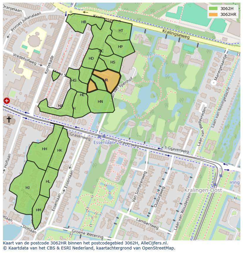 Afbeelding van het postcodegebied 3062 HR op de kaart.