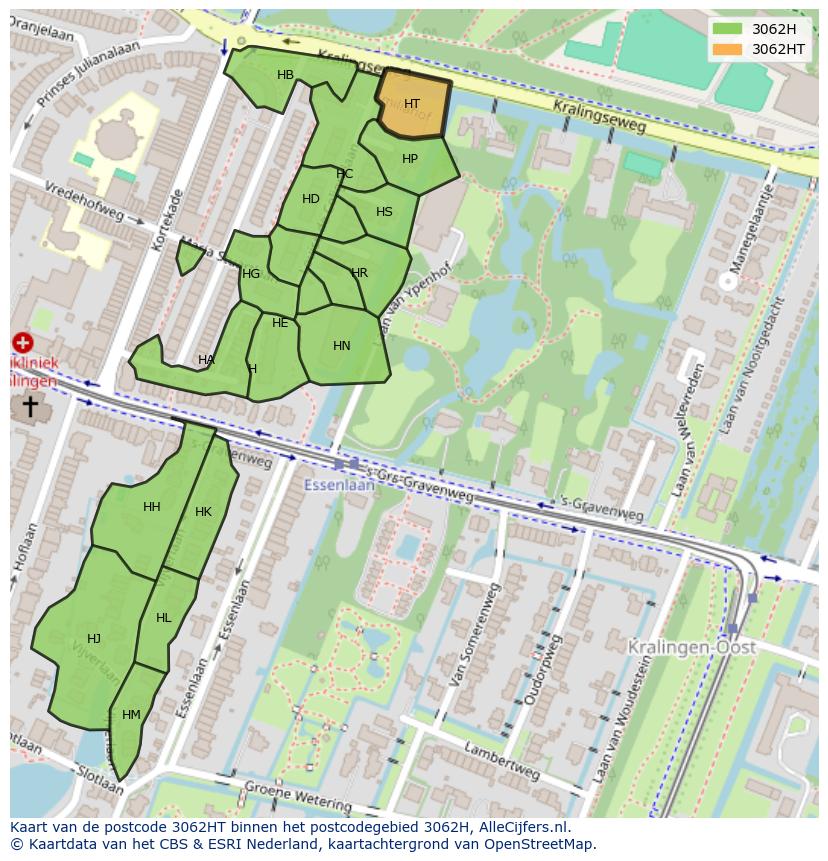 Afbeelding van het postcodegebied 3062 HT op de kaart.