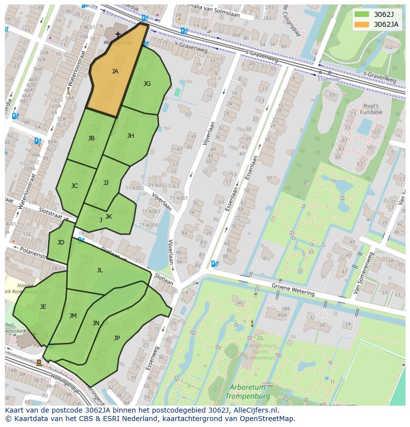 Afbeelding van het postcodegebied 3062 JA op de kaart.