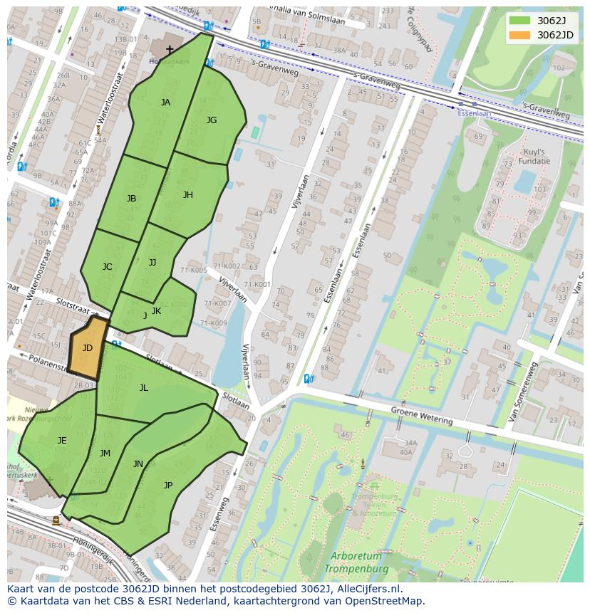 Afbeelding van het postcodegebied 3062 JD op de kaart.