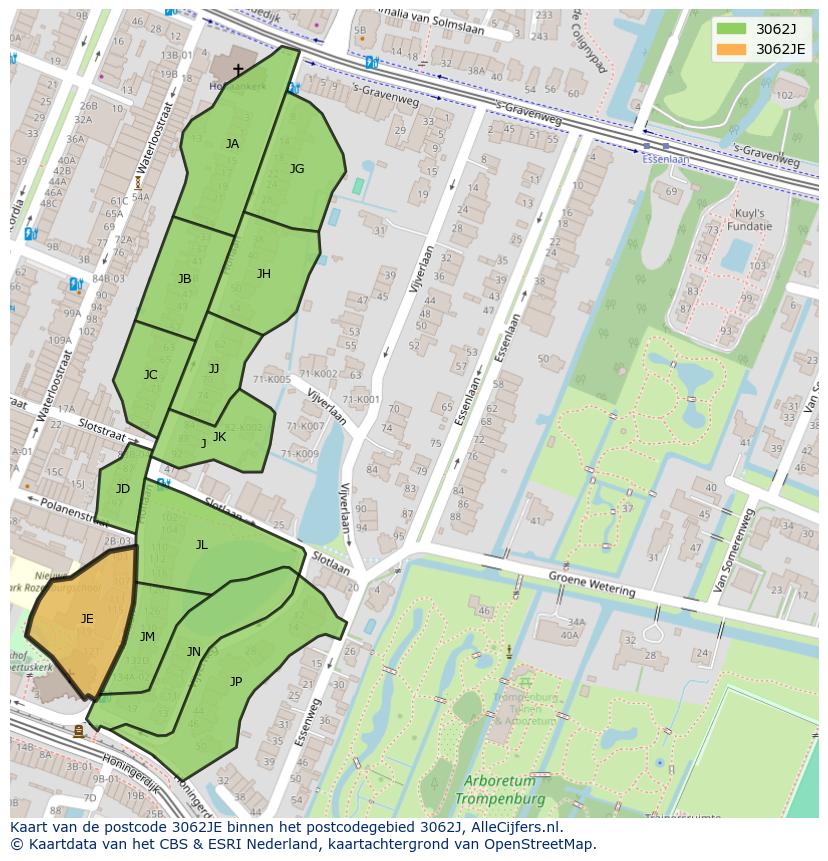 Afbeelding van het postcodegebied 3062 JE op de kaart.