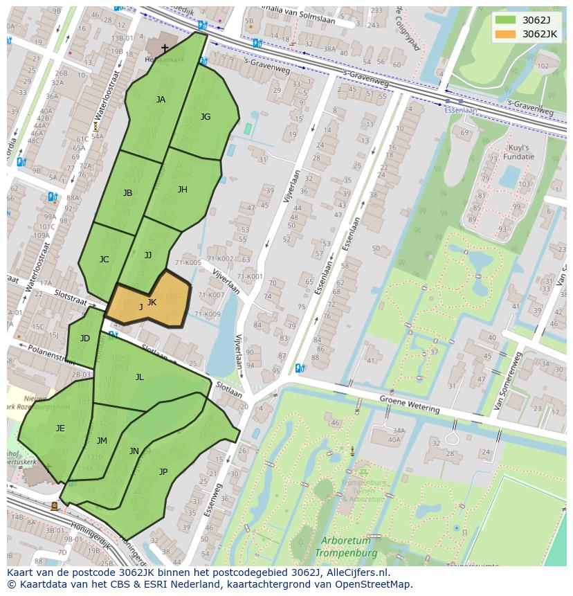 Afbeelding van het postcodegebied 3062 JK op de kaart.