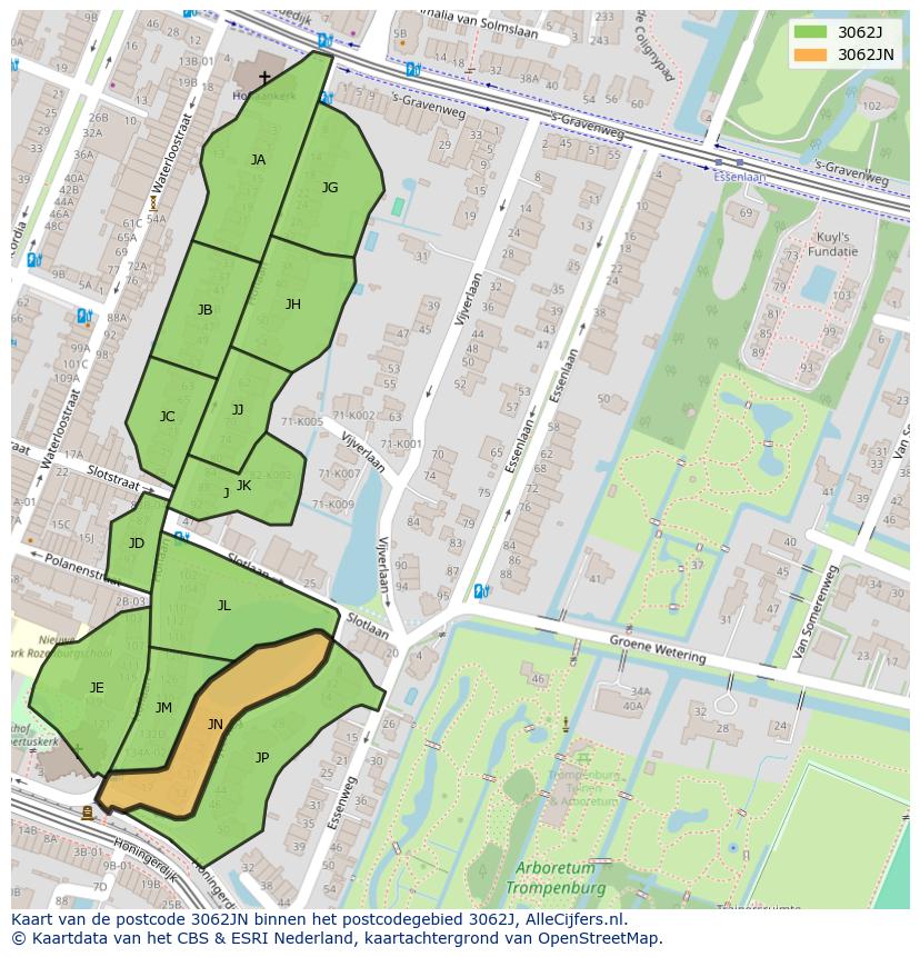 Afbeelding van het postcodegebied 3062 JN op de kaart.