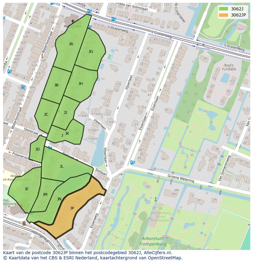 Afbeelding van het postcodegebied 3062 JP op de kaart.