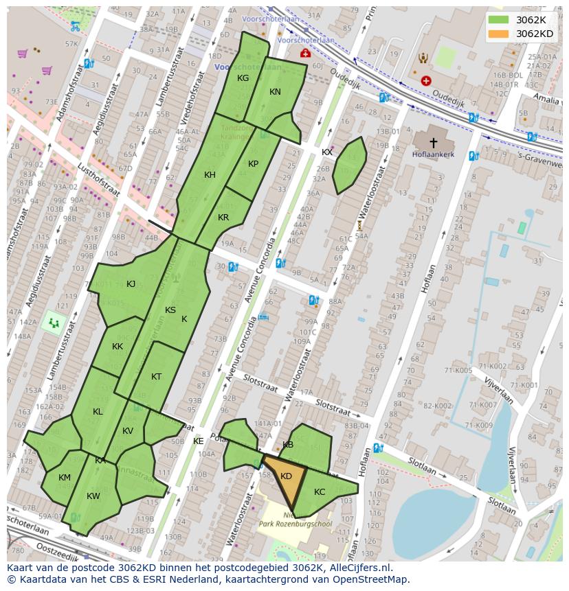 Afbeelding van het postcodegebied 3062 KD op de kaart.