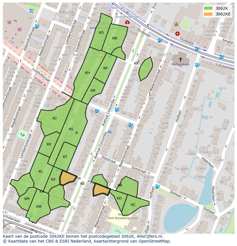 Afbeelding van het postcodegebied 3062 KE op de kaart.