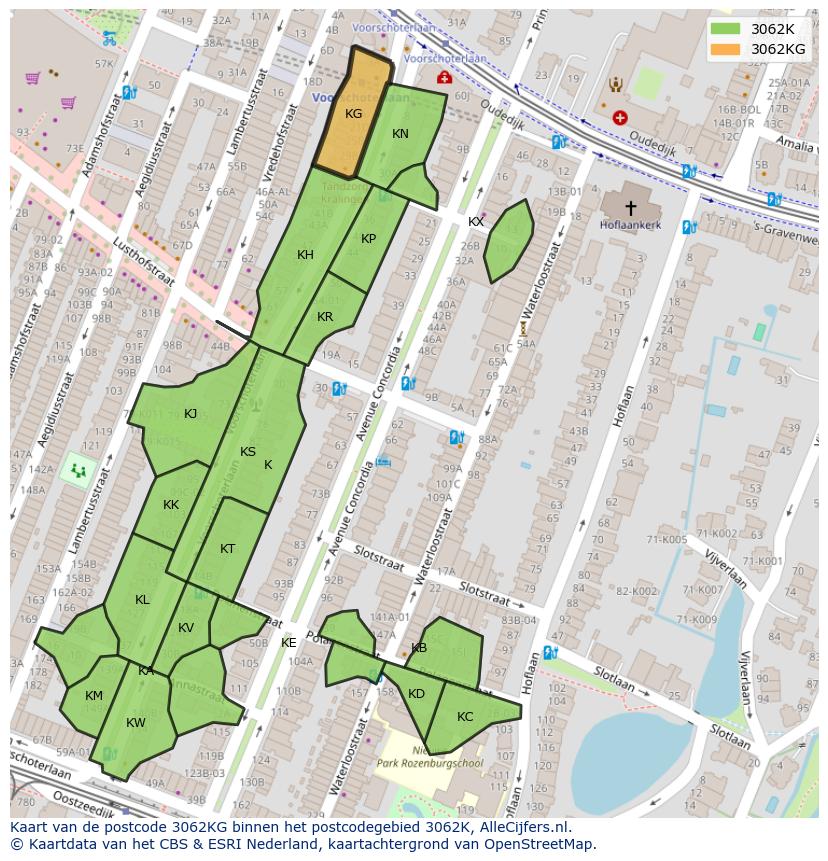 Afbeelding van het postcodegebied 3062 KG op de kaart.