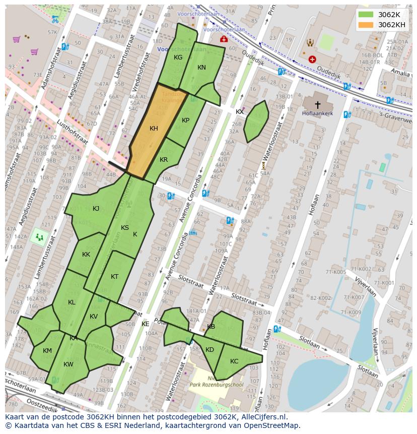 Afbeelding van het postcodegebied 3062 KH op de kaart.