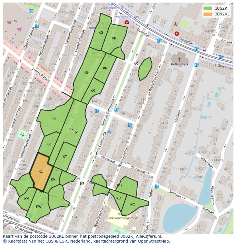 Afbeelding van het postcodegebied 3062 KL op de kaart.