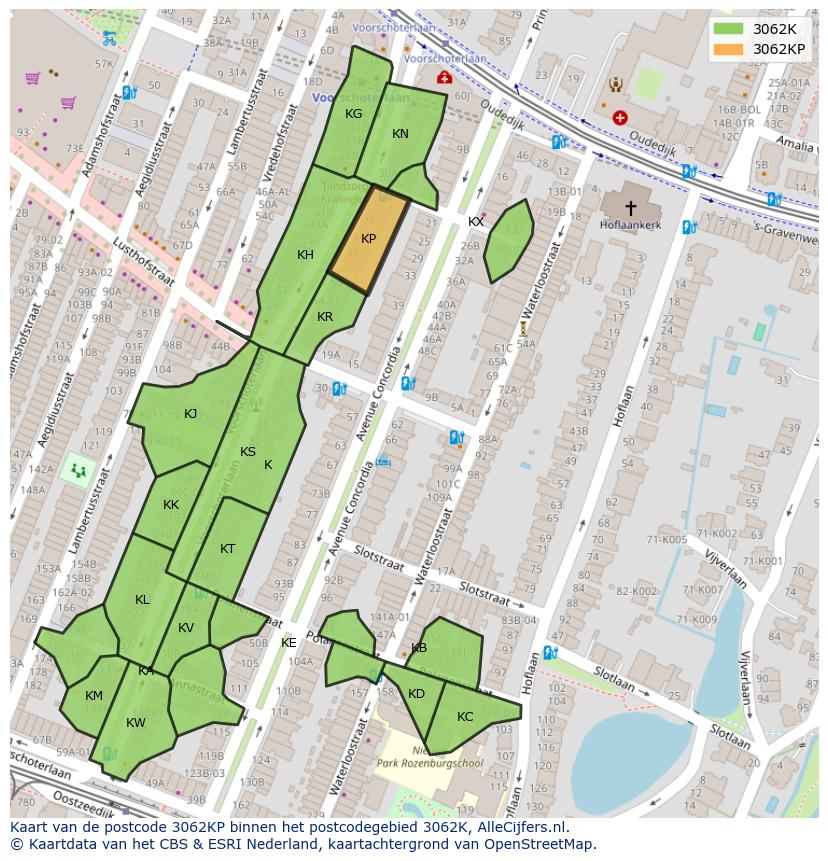 Afbeelding van het postcodegebied 3062 KP op de kaart.