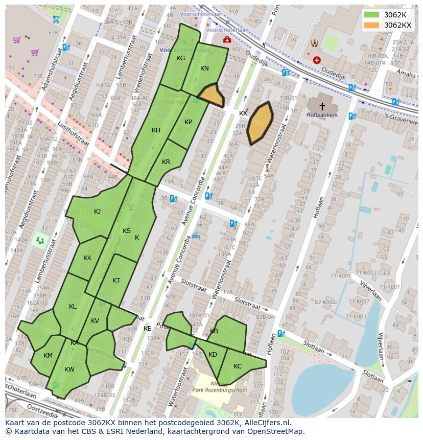 Afbeelding van het postcodegebied 3062 KX op de kaart.