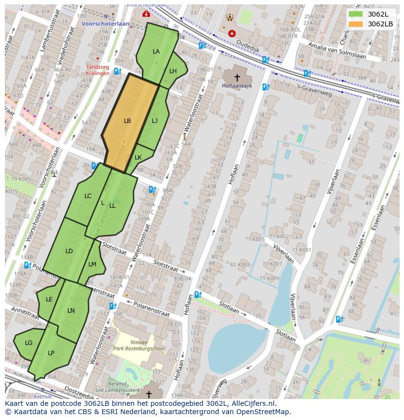 Afbeelding van het postcodegebied 3062 LB op de kaart.