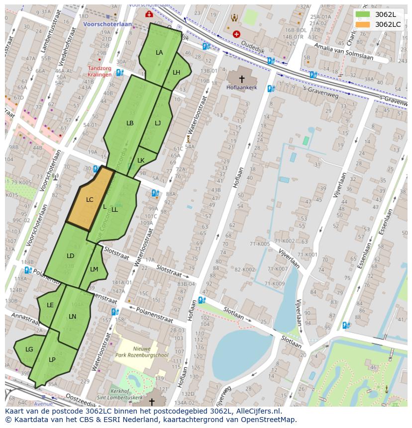 Afbeelding van het postcodegebied 3062 LC op de kaart.