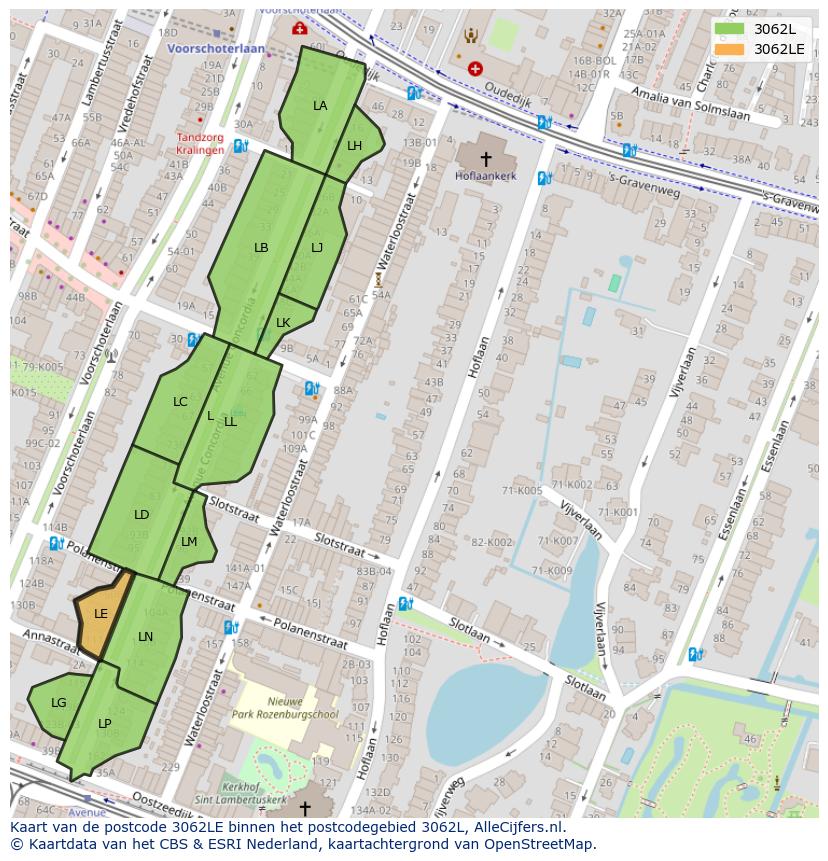 Afbeelding van het postcodegebied 3062 LE op de kaart.
