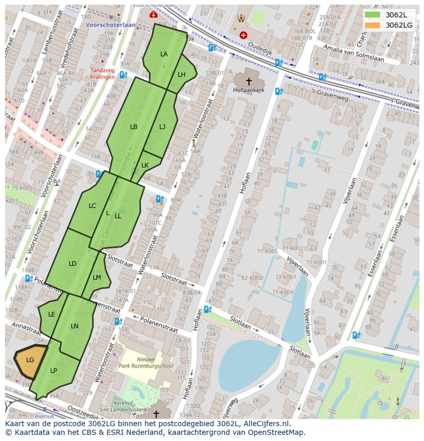 Afbeelding van het postcodegebied 3062 LG op de kaart.
