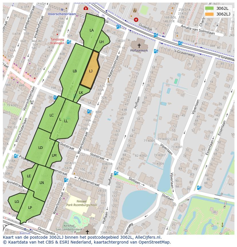 Afbeelding van het postcodegebied 3062 LJ op de kaart.
