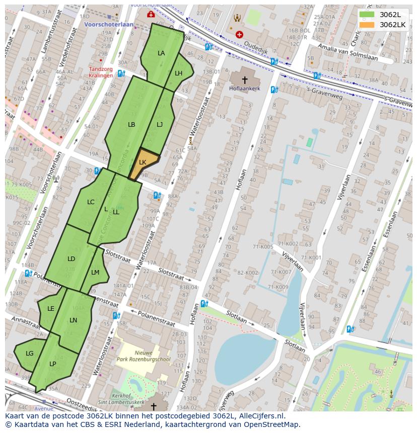 Afbeelding van het postcodegebied 3062 LK op de kaart.