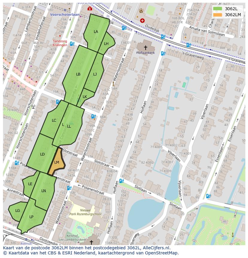 Afbeelding van het postcodegebied 3062 LM op de kaart.