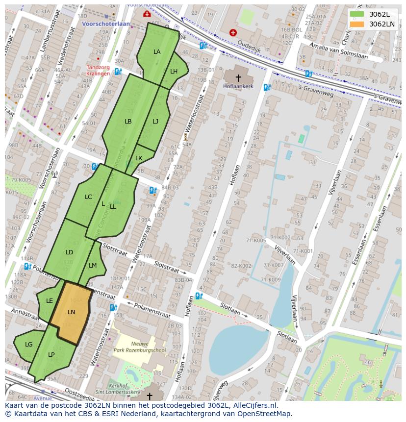 Afbeelding van het postcodegebied 3062 LN op de kaart.