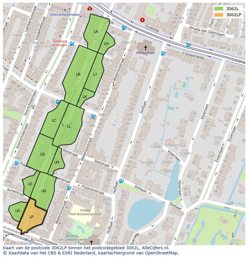 Afbeelding van het postcodegebied 3062 LP op de kaart.