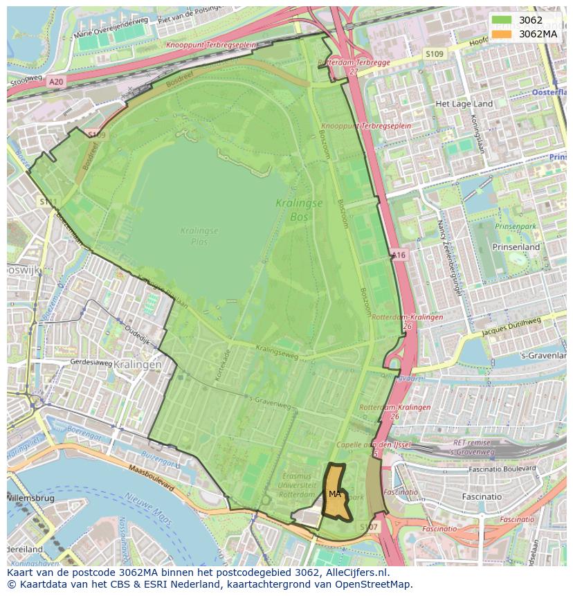 Afbeelding van het postcodegebied 3062 MA op de kaart.